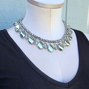 White House Black Market Silver/Clear Chunky Beaded Choker Necklace 16" EUC